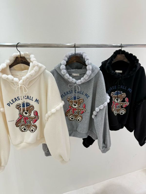 WQB61 超可愛毛球滾邊熊熊帽T 