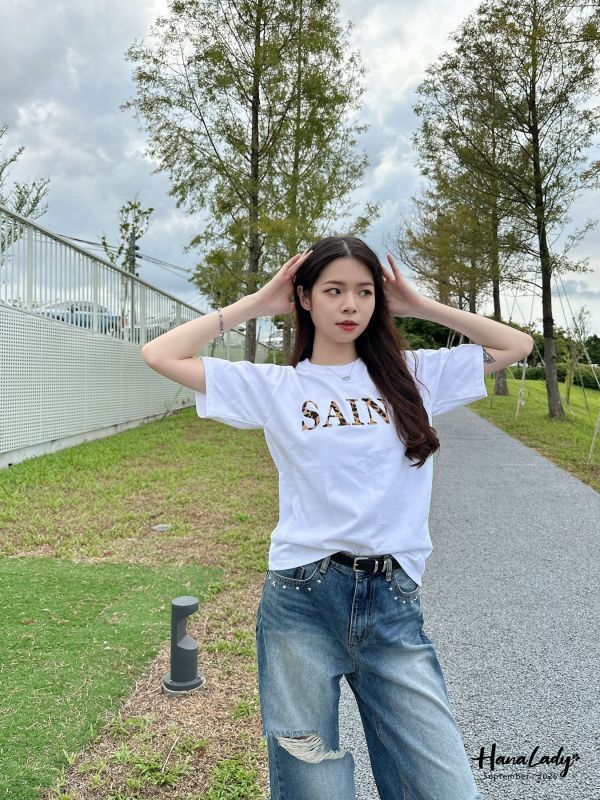 WKA79 精緻毛絲豹紋字母棉T 