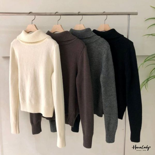 LEB02 簡約壓釦翻領針織上衣 