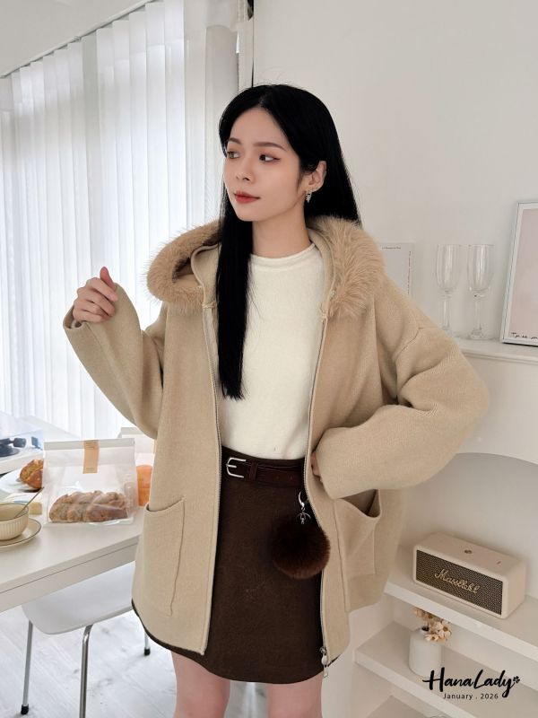 LEA37 毛毛可拆長版針織拉鍊外 