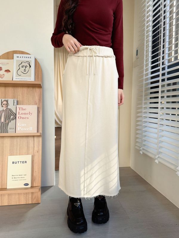 WQB04 休閒抽繩後開衩長裙 