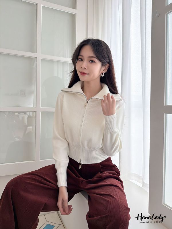 WJA64 超質感顯瘦收腰拉鍊上衣 