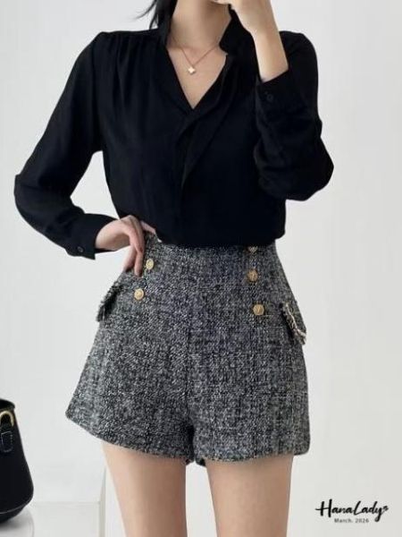 LSA24 優雅排釦V領雪紡衫 