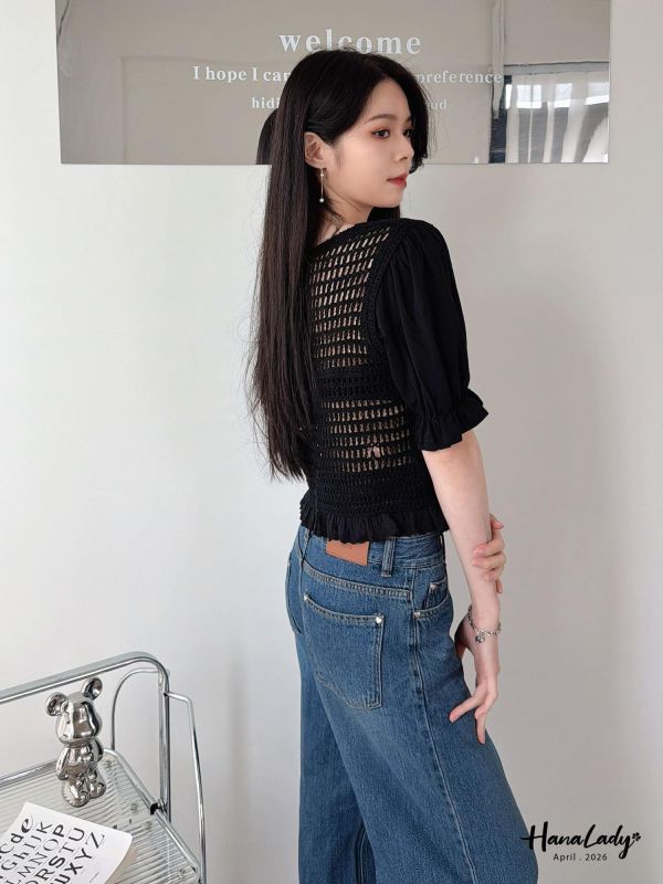 LFA12 高質感雕花布蕾絲上衣 