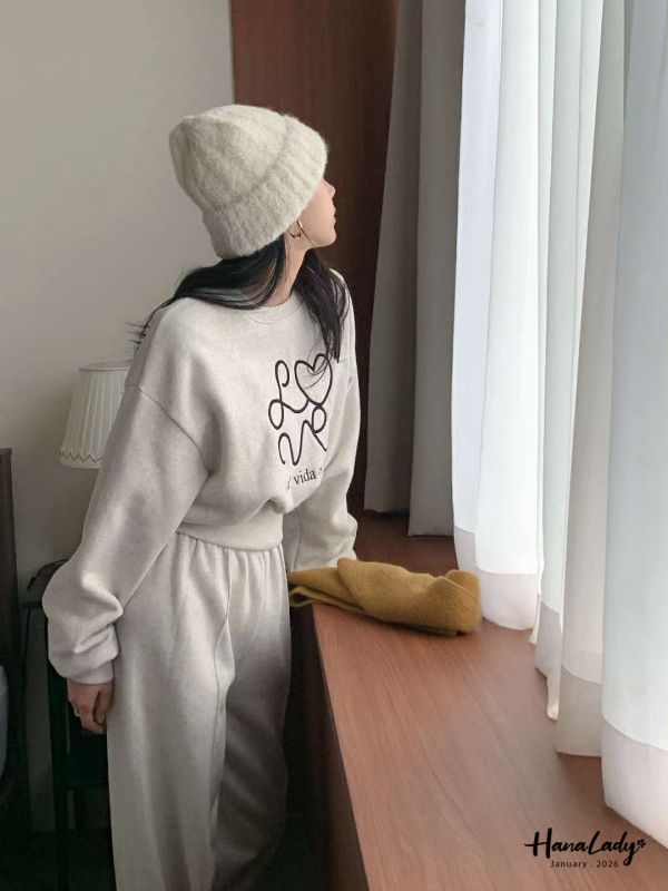 LEA97 刺繡LOVE愛心內刷毛套裝 