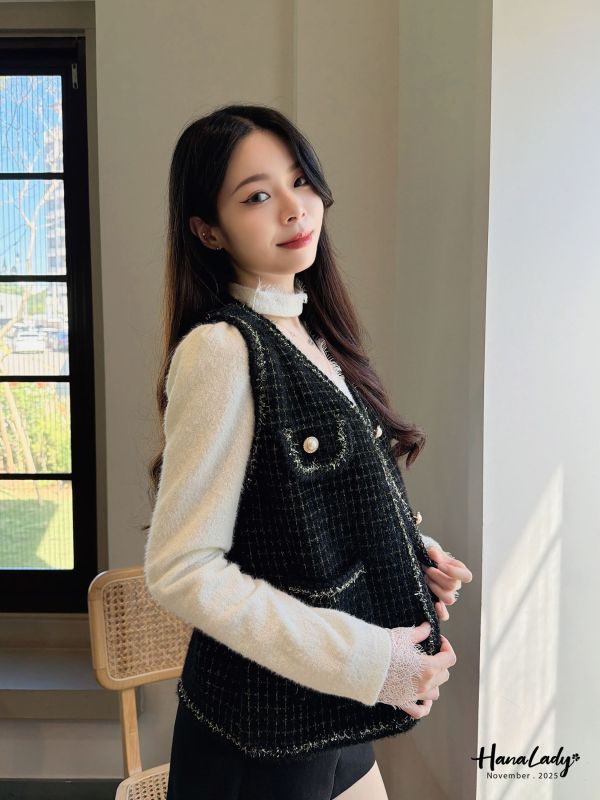 WJB42 金蔥點綴珍珠釦毛料背心 