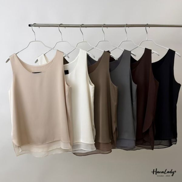 WTB30 精緻緞面內接雪紡紗背心 