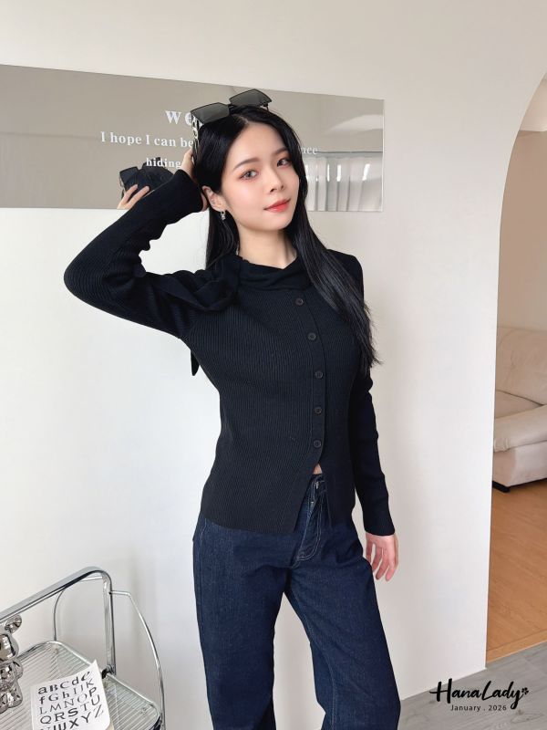 LEA63 斗篷綁結領針織上衣 