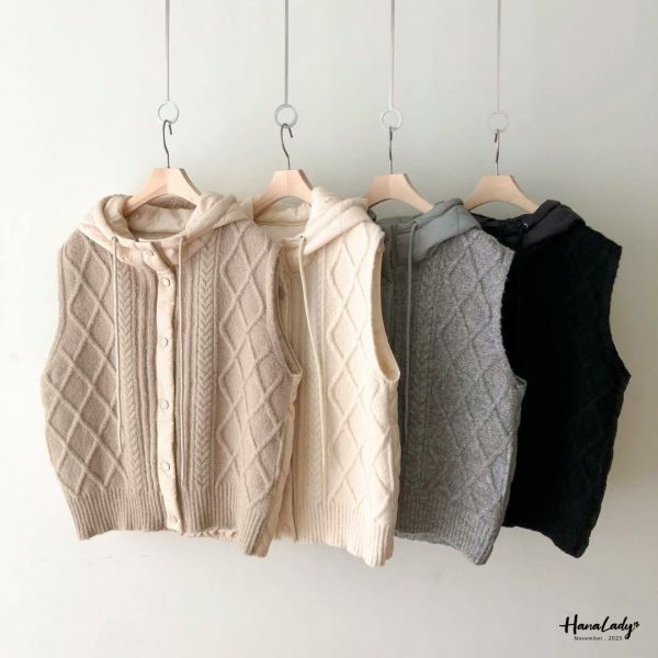 WJB01 異材質菱格紋連帽背心 