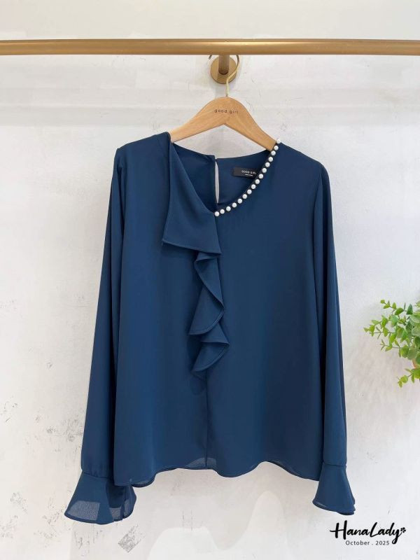 WTA37 釘珠波浪領雪紡上衣 