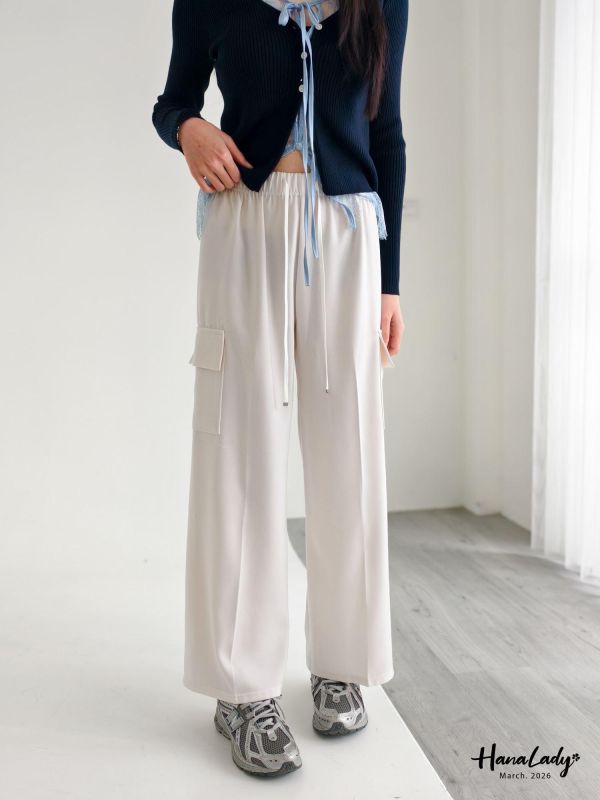 LSA56 雙口袋工裝綁帶休閒褲 