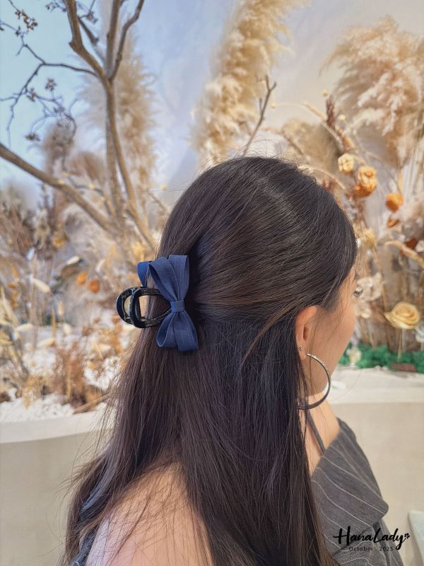 WTB12 直條紋蝴蝶結髮夾 