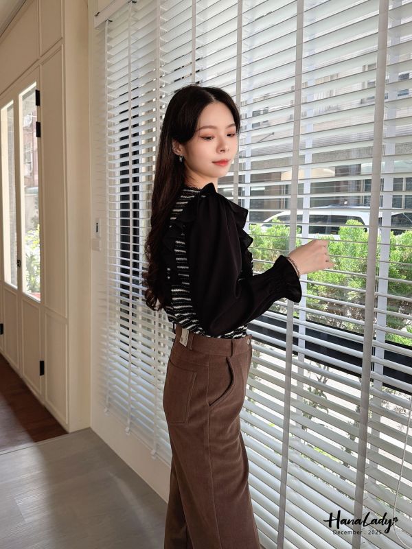 WQA09 七彩絲線波浪雪紡上衣 