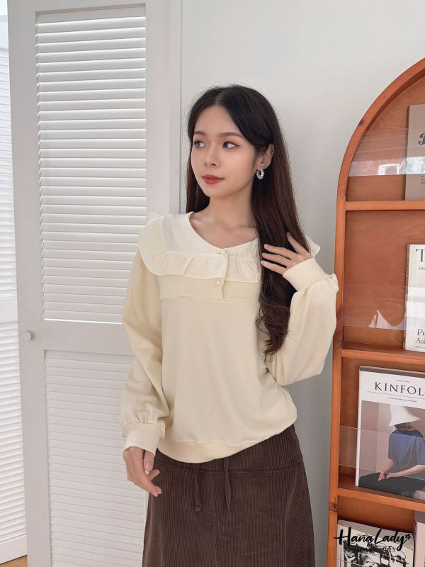 WJA28 簡約可愛花邊領上衣 