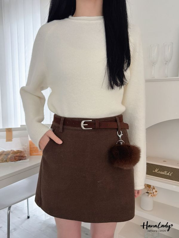 LEB08 附毛球腰帶棉絨褲裙 