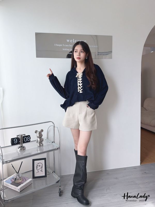 WJA35 繞繩領設計寬版帽T 