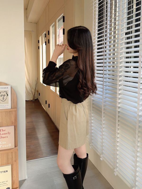 WQA14 浪漫波浪線條雪紡上衣 