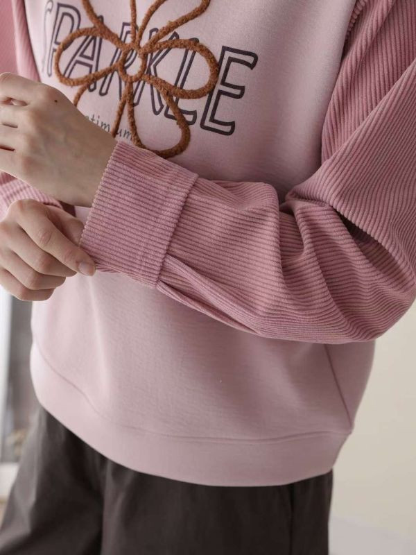 WQA42 立體繡花燈心絨袖上衣 