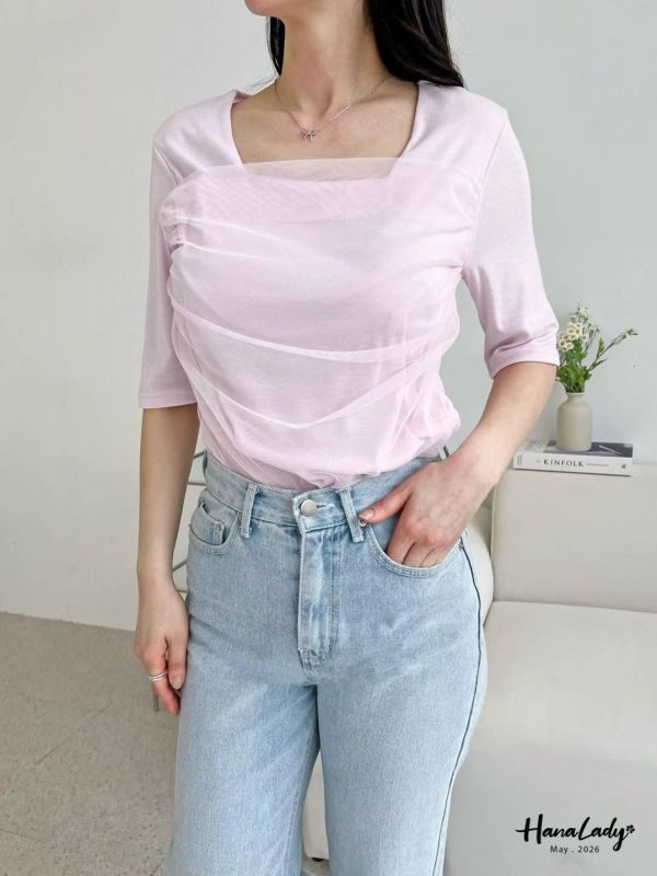 LWA33 有點漂亮的舒服接紗上衣 