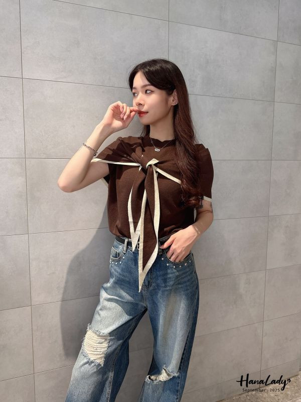 WKA80 兩件式領巾設計針織上衣 