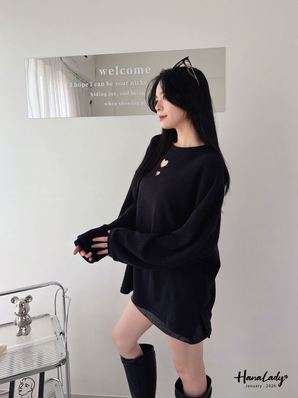 LEA15 簍空愛心OVERSIZE長版T 