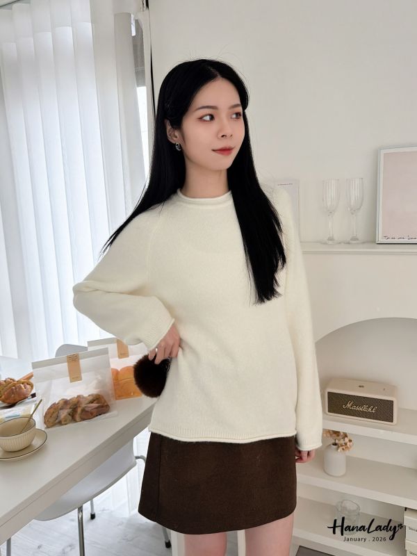 LEA42 百搭純色捲邊針織 