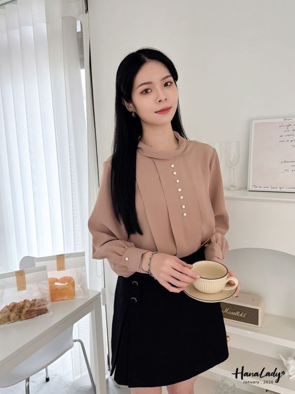 LEA28 珍珠小立領雪紡上衣 