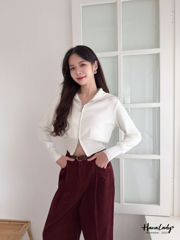 WJA64 超質感顯瘦收腰拉鍊上衣 