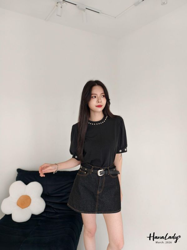 LSA30 珍珠小花袖棉T 