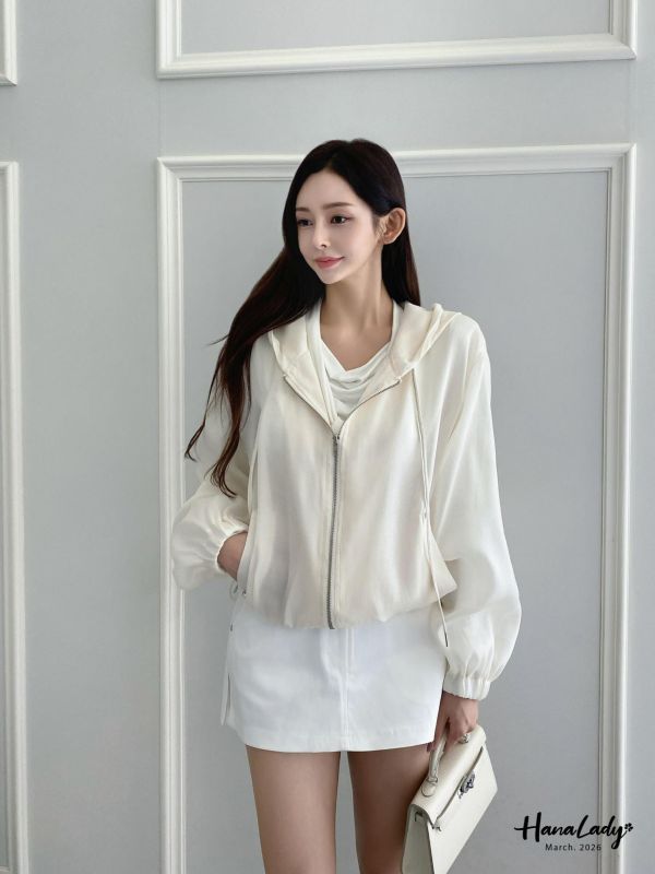 LFA01 高質感緞面紗連帽拉鍊外 