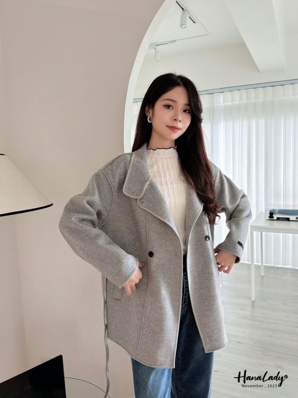 WJA97 設計領排扣羊毛外 