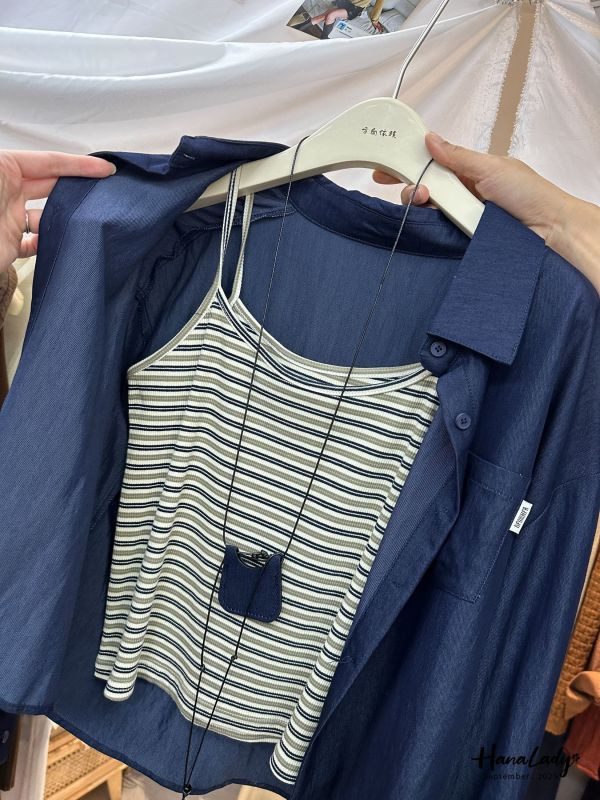 WKA92 兩件式條紋拼襯衫廣州選品 