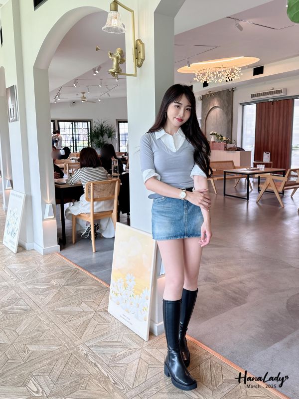 WSA38 翻領假兩件上衣 