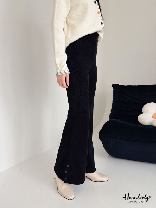 LEB17 暖呼三釦休閒刷毛喇叭褲 