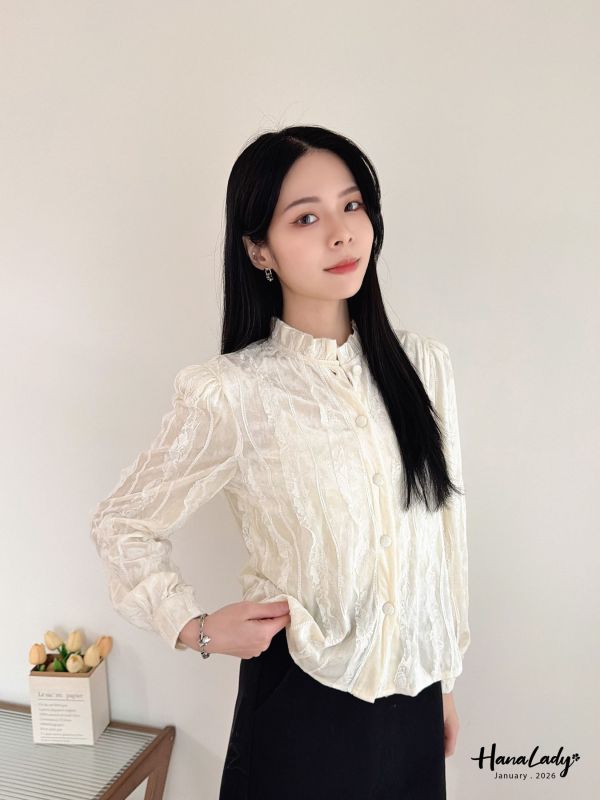 LEA43 極繁主義蕾絲絨布上衣 