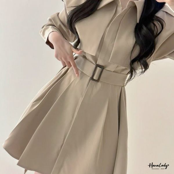 WJA60 精緻女孩的收腰百摺短洋 