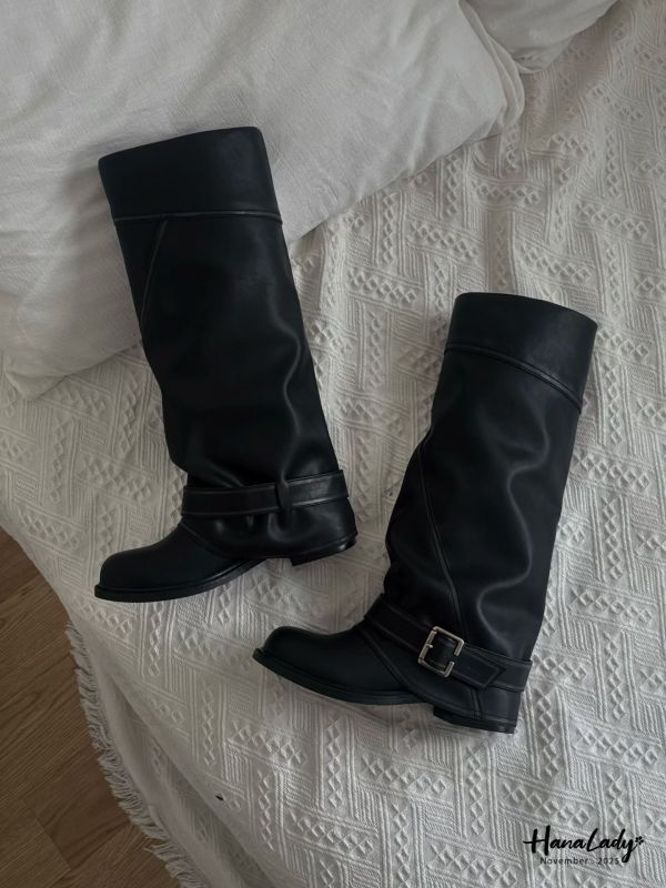 WJB28 韓國質感皮革褲管靴 