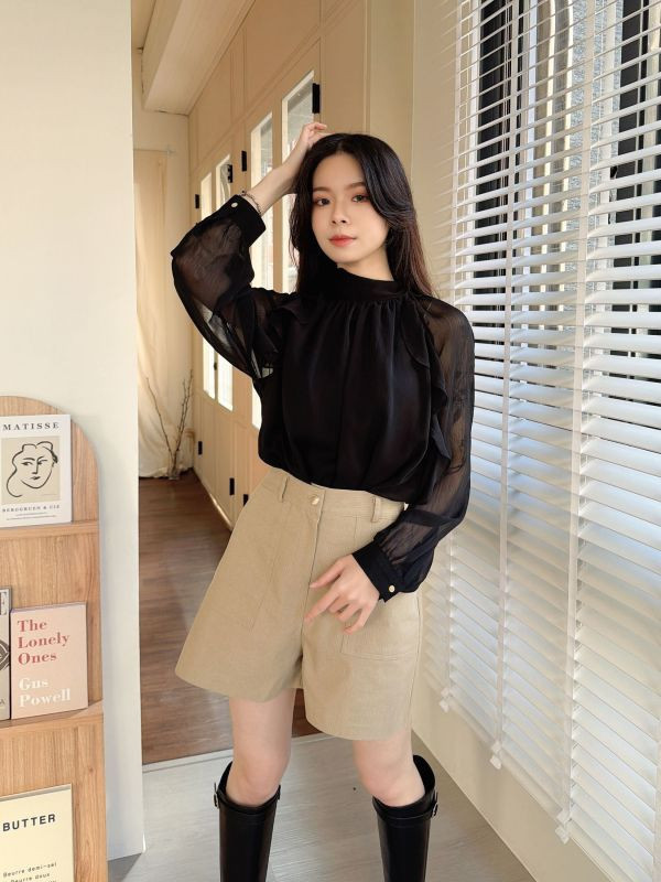 WQA14 浪漫波浪線條雪紡上衣 