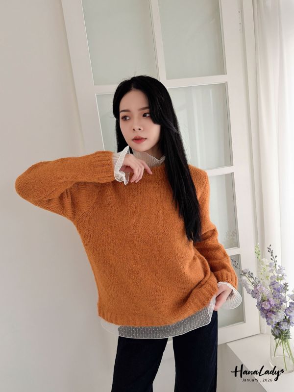 LEA45 拼接點點紗領針織上衣 