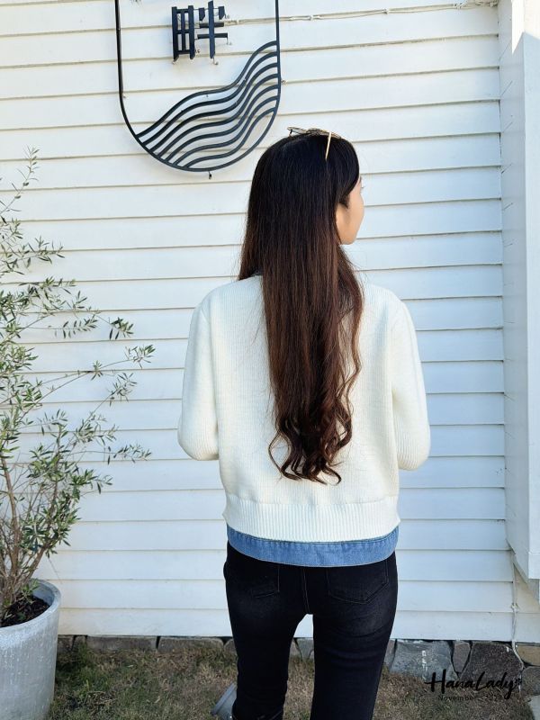 WJA01 丹寧拼接針織上衣 