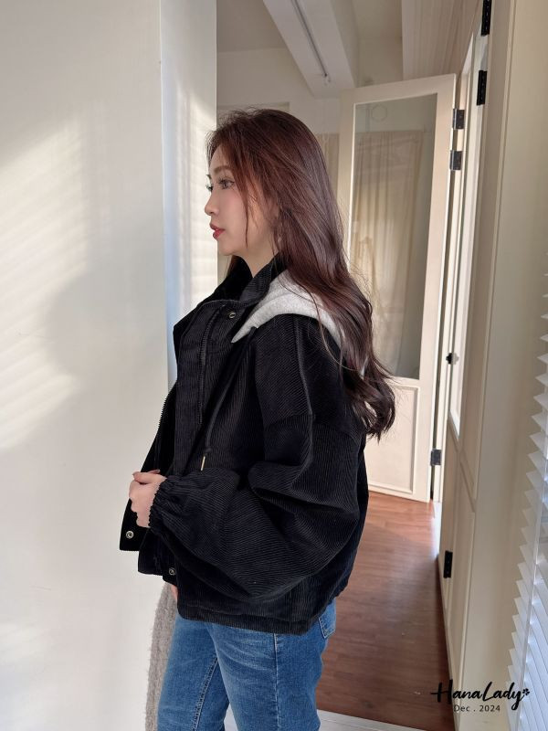 FQA32 蓬蓬燈芯絨連帽外套 