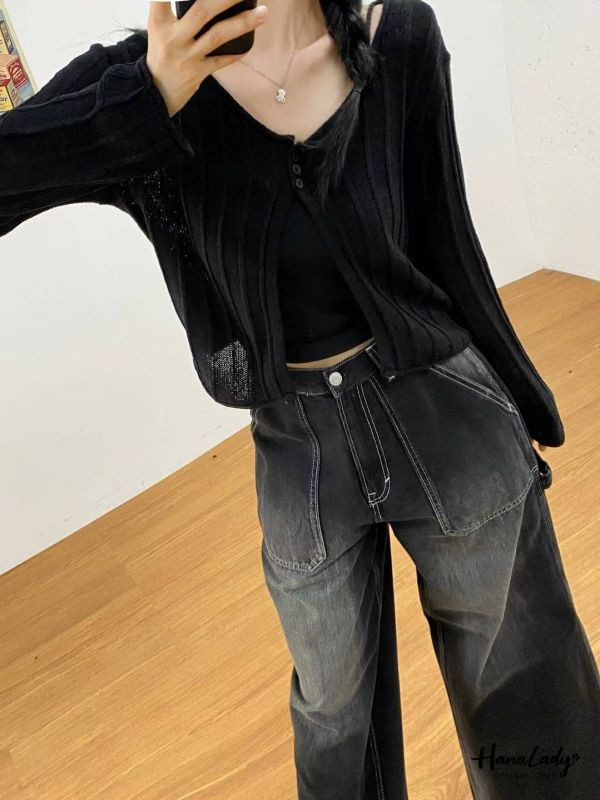 WTA31 設計感前開衩針織衫 