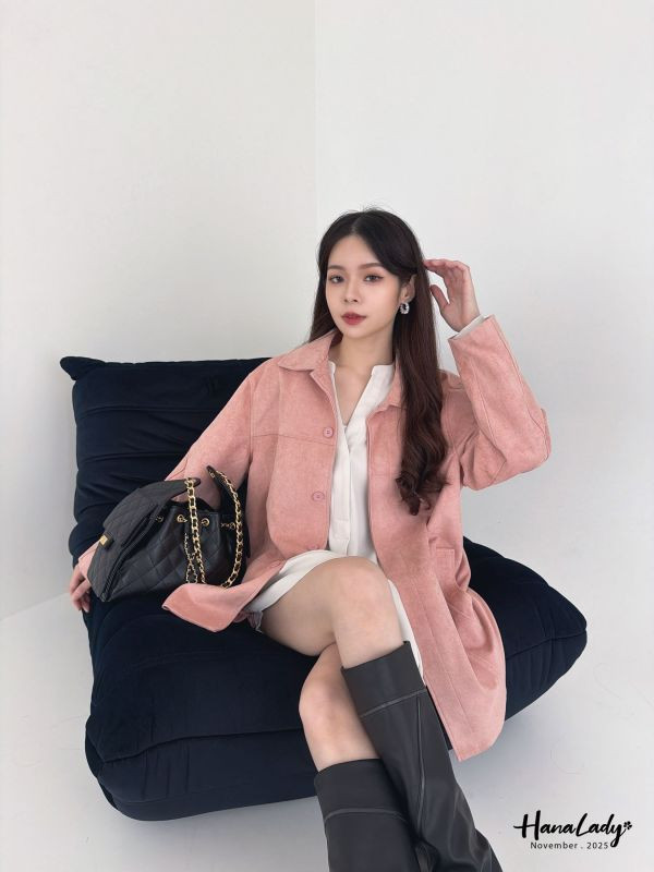 WJA92 秋冬必備簡約麂皮長版衫 