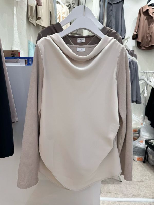 WQA98 垂領雪紡拼接針織衫 