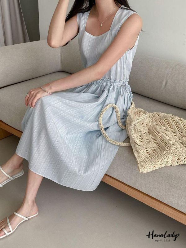 LFA45 方領直條紋綁結長洋 