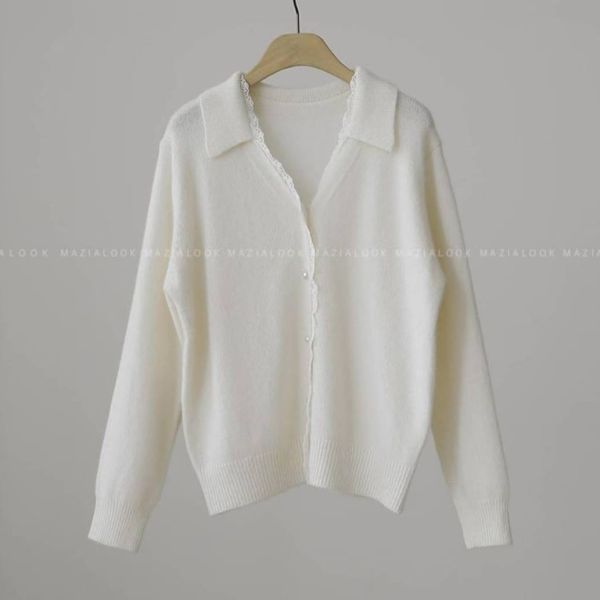 WQA58 蕾絲邊針珠釦毛料針織衫 