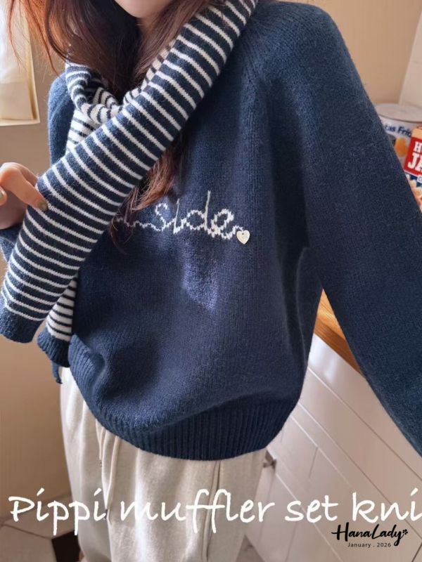 LEA04 雙色圍巾針織上衣 