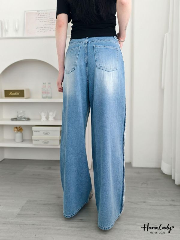 LSA52 珍珠反摺邊直筒丹寧褲 