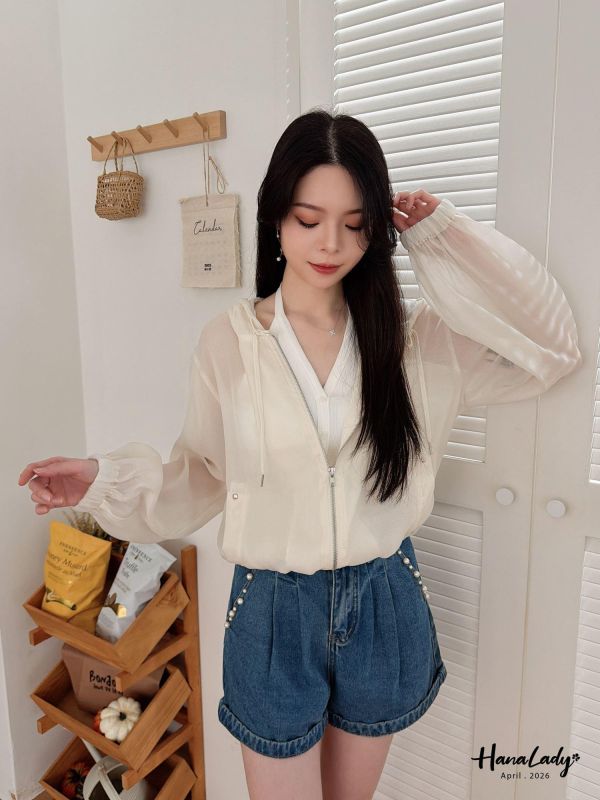 LFA01 高質感緞面紗連帽拉鍊外 