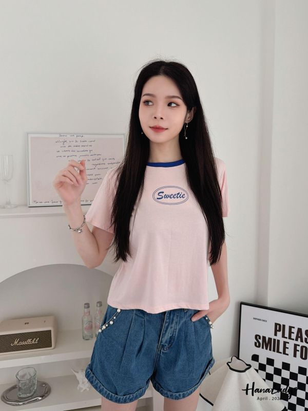 LFA89 配色領SWEETIE親膚涼感T 